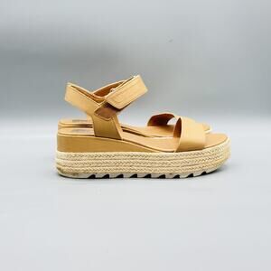Sorel Sandals Womens 8 Beige Leather Espadrille Platform Wedge Hook & Loop Shoes